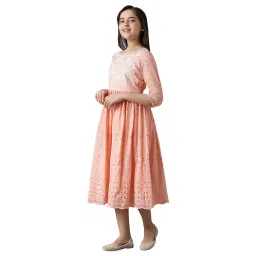 Aurelia Kids Peach Embroidered Dress image 3