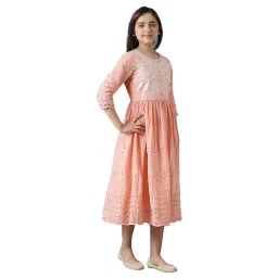 Aurelia Kids Peach Embroidered Dress image 4