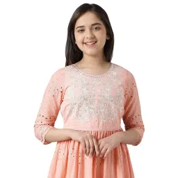 Aurelia Kids Peach Embroidered Dress image 5
