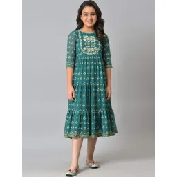 Aurelia Kids Teal Blue Embroidered Dress-picture-36