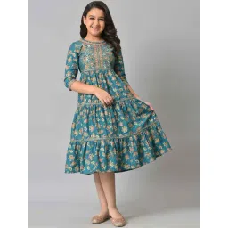 Aurelia Kids Teal Blue Floral Print Dress-picture-35