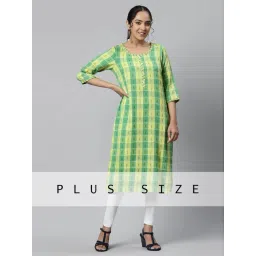 Aurelia Lime Green Cotton Chequered Straight Kurta-picture-39