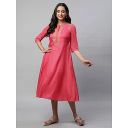 AURELIA Mandarin Collar Print A-Line Midi Dress-picture-18