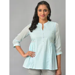 AURELIA Mandarin Collar Pure Cotton A-Line Kurti-picture-26