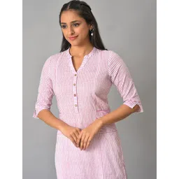 AURELIA Mandarin Collar Striped Pure Cotton Kurta image 2