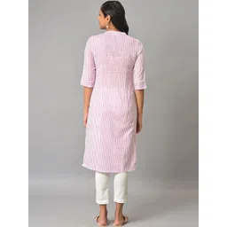AURELIA Mandarin Collar Striped Pure Cotton Kurta image 3