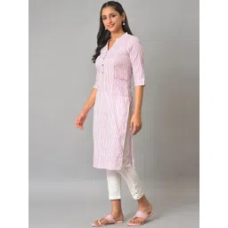 AURELIA Mandarin Collar Striped Pure Cotton Kurta image 4