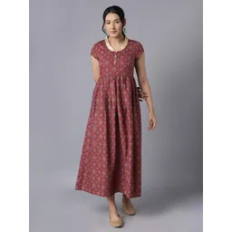 AURELIA Maroon & Cream-Coloured Ethnic Motifs Ethnic Maxi Dress-picture-39