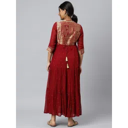 AURELIA Maroon & Gold Printed Ethnic Motifs Maxi Dress image 5