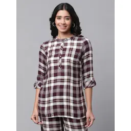 Aurelia Maroon Chequered Straight Short Kurti-image-23