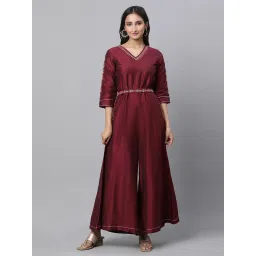 Aurelia Maroon Embroidered Jumpsuit image 1
