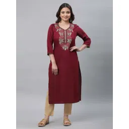 Aurelia Maroon Embroidered Straight Kurta-picture-21