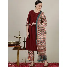 Aurelia Maroon Embroidered Straight Kurta-picture-18