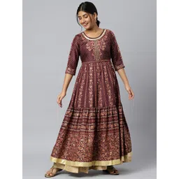 AURELIA Maroon Ethnic Motifs Maxi Dress-image-24