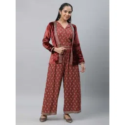 Aurelia Maroon Printed Jumpsuit With Jacket-picture-10