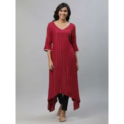 Aurelia Maroon Striped A Line Kurta-image-27