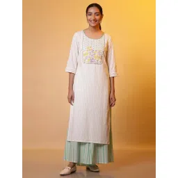 Aurelia Off-White Cotton Embroidered Straight Kurta-picture-12