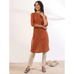Aurelia Orange Cotton Blend Striped Kurta-picture-13
