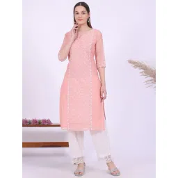Aurelia Peach Cotton Blend Embroidered Kurta-picture-11