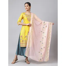 AURELIA Pink & Yellow Printed Foil Print Dupatta-picture-16