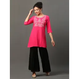 Aurelia Pink Embroidered Straight Kurti-picture-16