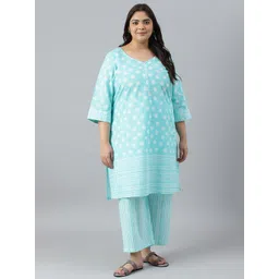 AURELIA Plus Size Abstract Printed Pure Cotton Kurta with Palazzos-picture-18