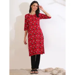 Aurelia Red Cotton Blend Embroidered Kurta-picture-22