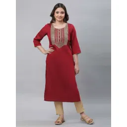 Aurelia Red Embroidered Straight Kurta-picture-22