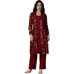 aurelia Red Yarn Dyed Straight Kurta & Palazzo for Women-picture-29