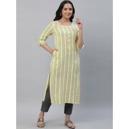 AURELIA Round Neck Striped Straight Cotton Kurta-picture-26