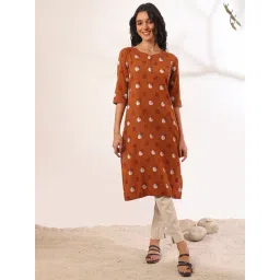 Aurelia Rust Cotton Blend Embroidered Kurta-picture-16