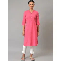 AURELIA Self Design Band Collar Pure Cotton Kurta-picture-35