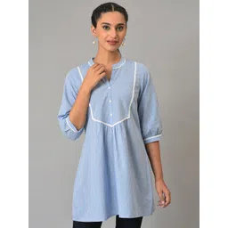 AURELIA Striped Mandarin Collar Pure Cotton Kurti-picture-35