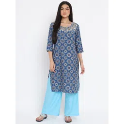 AURELIA - The Aure Collection Women Blue Ethnic Motifs Printed Regular Kurta with Palazzos-picture-25