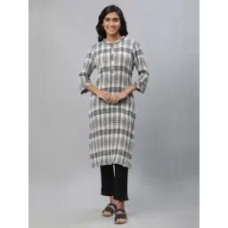 Aurelia White & Black Cotton Chequered Straight Kurta-picture-43