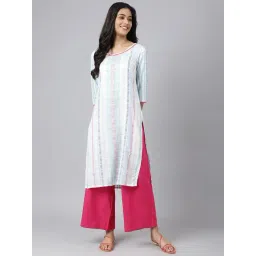 Aurelia White & Green Chequered Straight Kurta-picture-19