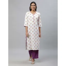 Aurelia White Cotton Printed Straight Kurta-picture-41
