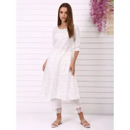 Aurelia White Cotton Regular Fit Embroidered Kurta-picture-13