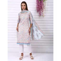 Aurelia White Cotton Regular Fit Floral Print Kurta-picture-27