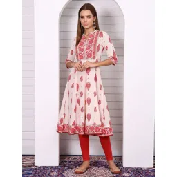 Aurelia White Cotton Regular Fit Floral Print Kurta-picture-27