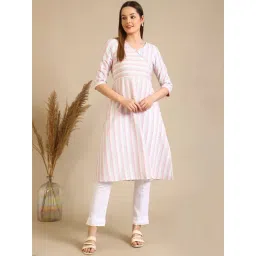 Aurelia White Pure Cotton Regular Fit Striped Kurtas-picture-18