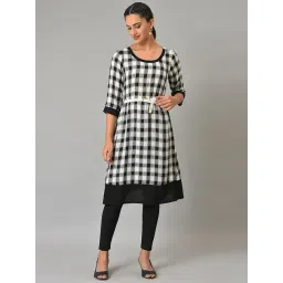Aurelia Women Black Checked Rayon Kurta-picture-12