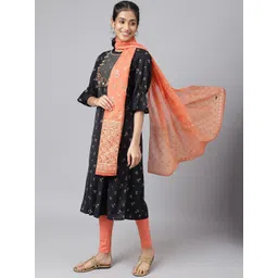 AURELIA Women Black Ethnic Motifs Layered Kurta with Trousers & With Dupatta-picture-39
