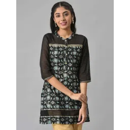Aurelia Women Black Festive Floral Print Rayon Kurta-picture-34