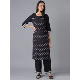 AURELIA Women Black Floral Printed Kurta with Palazzos-picture-36