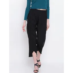 AURELIA Women Black Solid Pleated Cropped Casual Trousers-picture-20