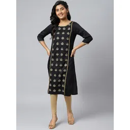 Aurelia Women Black Zari Embroidered Ethnic LIVA Kurta-picture-37