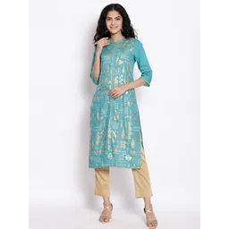 AURELIA Women Blue & Gold-Toned Ethnic Motifs Printed Kurta-picture-41