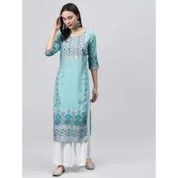 AURELIA Women Blue & Maroon Liva Printed Straight Kurta-image-43