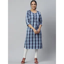 AURELIA Women Blue & Navy Blue Floral Printed Kurta-picture-26